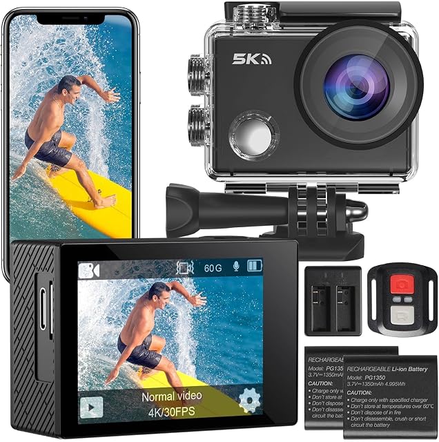Yonvim SPDmz action camera with waterproof housing, wireless remote and two batteries