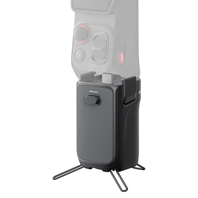 Insta360 battery grip with its integrated tripod legs unfolded