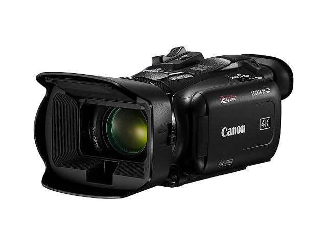 Canon LEGRIA HF G70 black professional camcorder with its lens hood fitted