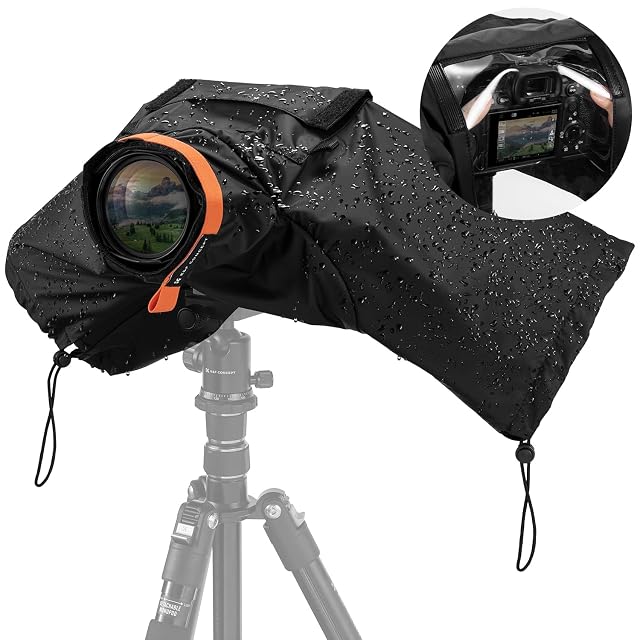 K&F Concept rain cover with its clear TPU window over a camera screen