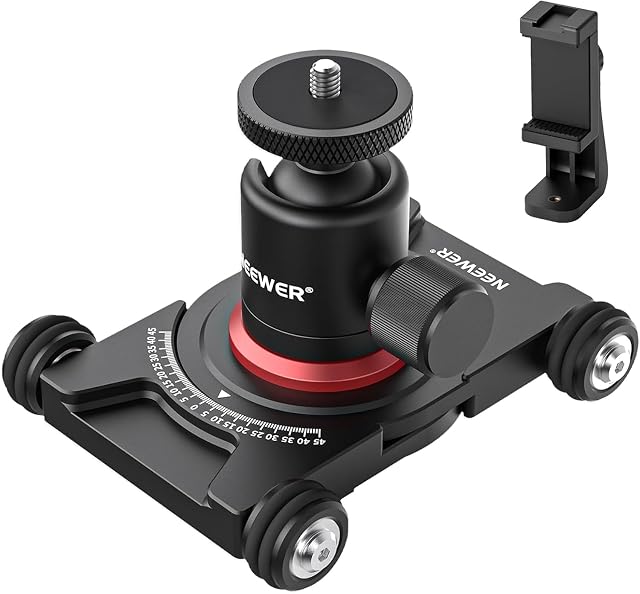 NEEWER SD001 camera dolly with four rubber wheels and a small ball head