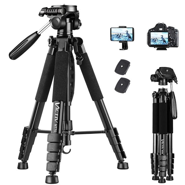 Victiv NT70 tripod with its crank-driven centre column raised and foam leg padding