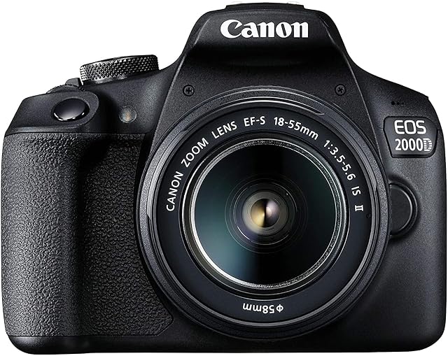 Canon EOS 2000D black digital SLR with the EF-S 18-55mm kit lens fitted