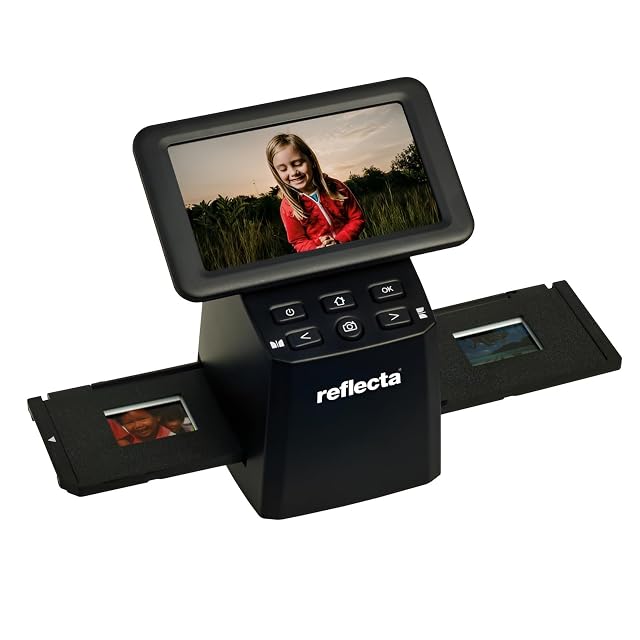 Reflecta x33-Scan with its five-inch IPS screen previewing a colour negative