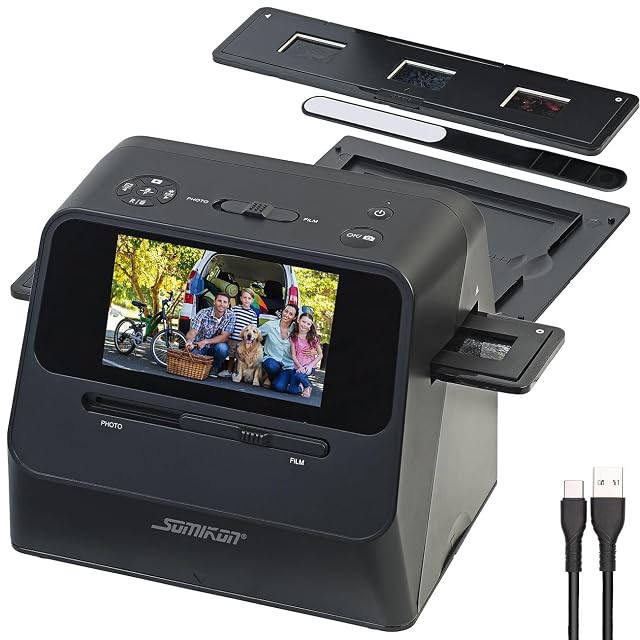 Somikon SD-1700 scanner on its base plate with a photograph laid beneath it