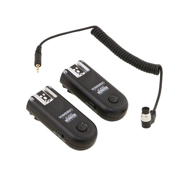 Yongnuo RF-603NII transceiver pair in black with metal shoes and locking wheels