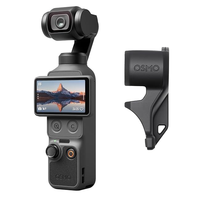 DJI Osmo Pocket 4 pocket gimbal camera upright with its screen facing forward