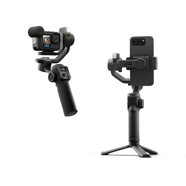 GoPro Fluid Pro AI three-axis gimbal with its AI tracking module and phone mount