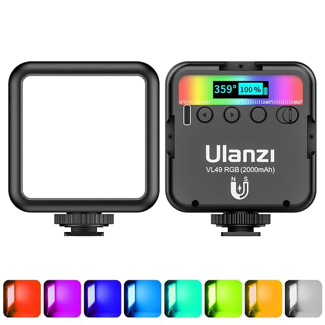 ULANZI VL49 RGB pocket light with its LCD display and cold shoes