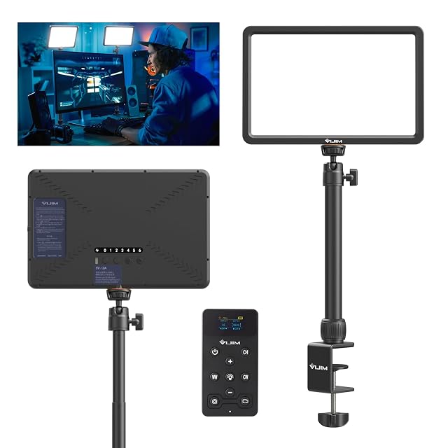 ULANZI K20 key light panel on its C-clamp desk mount with the magnetic remote beside it