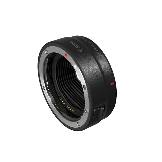 Canon EF-EOS R mount adapter between an EF lens and an RF body