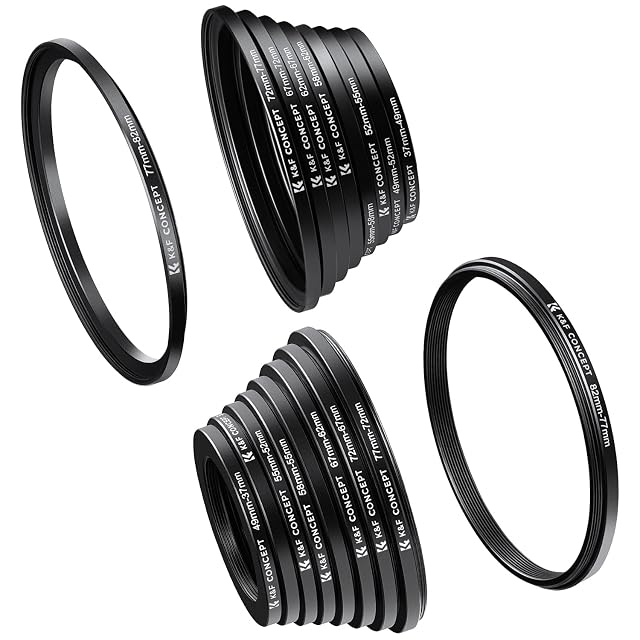 K&F Concept eighteen-piece filter ring set in its two rows of nine