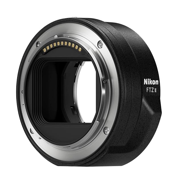 Nikon FTZ II adapter mounted between an F-mount lens and a Z-mount body