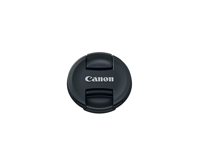 Canon E-58II black lens cap lying face up
