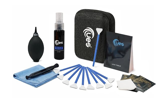 UES DKL24 kit open in its hard case showing swabs, cleaner, blower and cloths