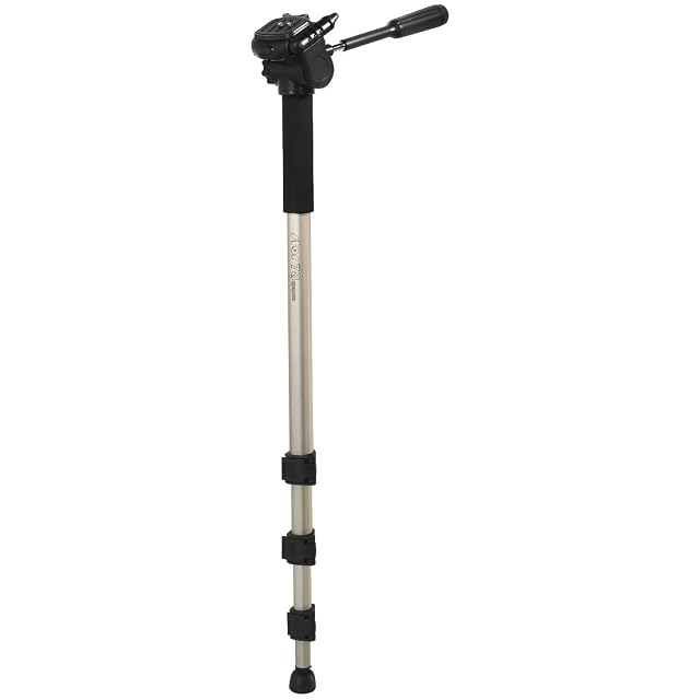 Hama Star 78 Mono monopod in champagne aluminium with its 3-way head and bubble level