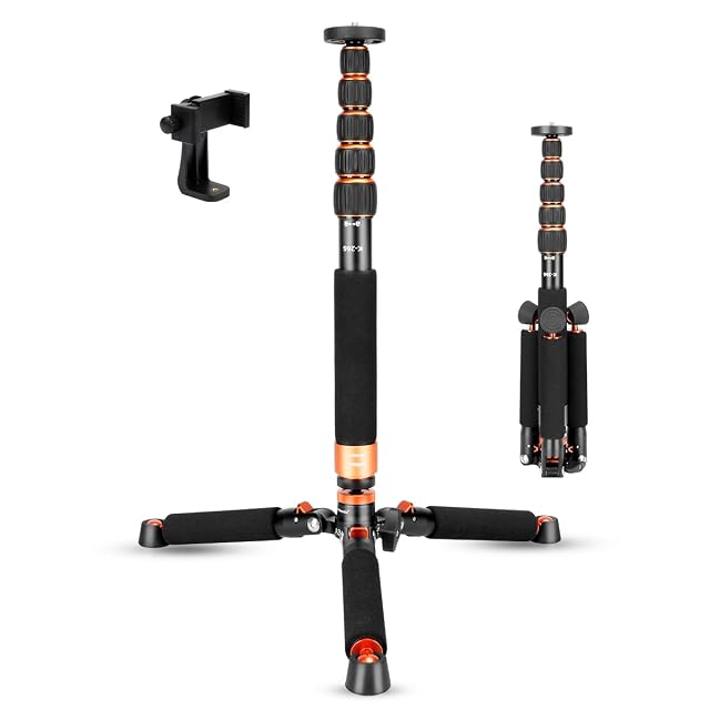 koolehaoda K-266 monopod in orange and black with its metal base foot and six sections