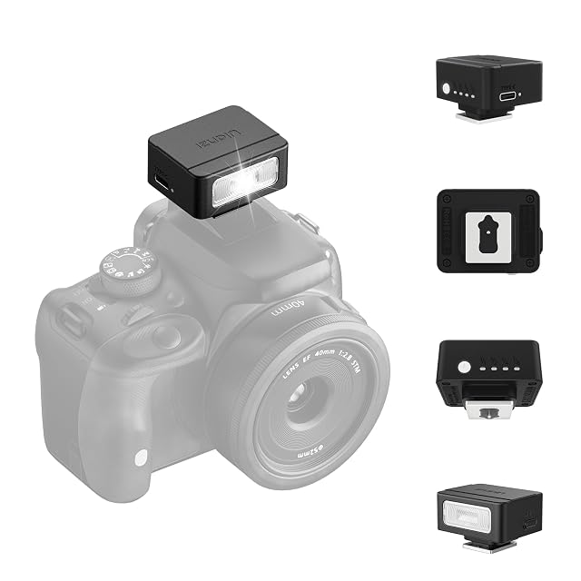 ULANZI SL01 mini camera flash in black, barely larger than the hot shoe it sits on