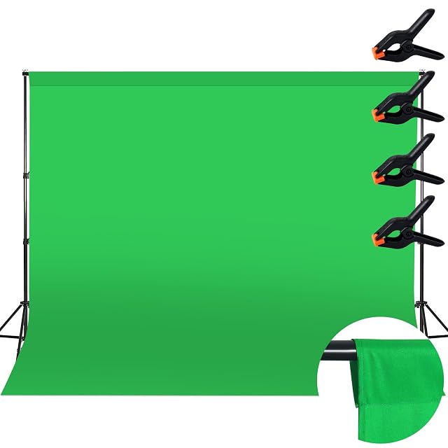 Wusboo green screen fabric hung flat with two of its clips at the top corners