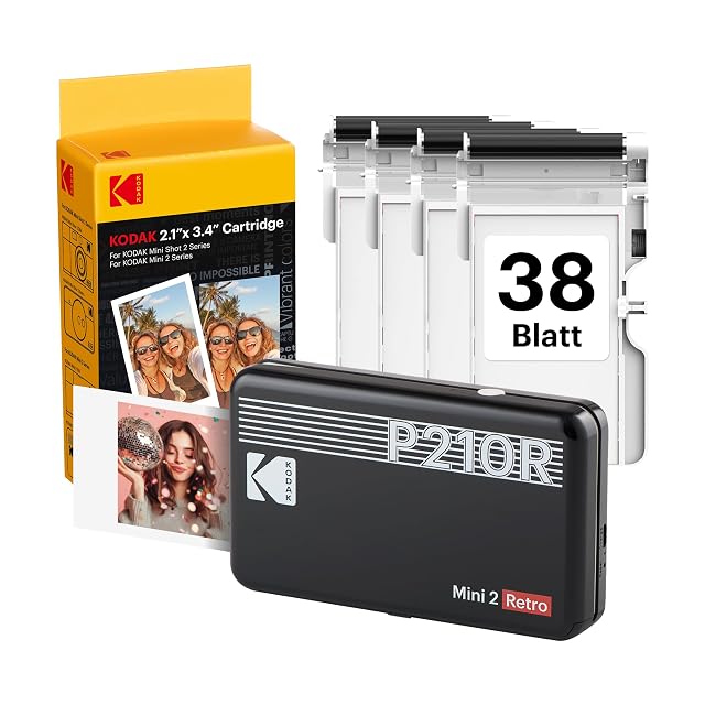 KODAK Mini 2 Retro printer emitting a 5 by 7.6 cm print