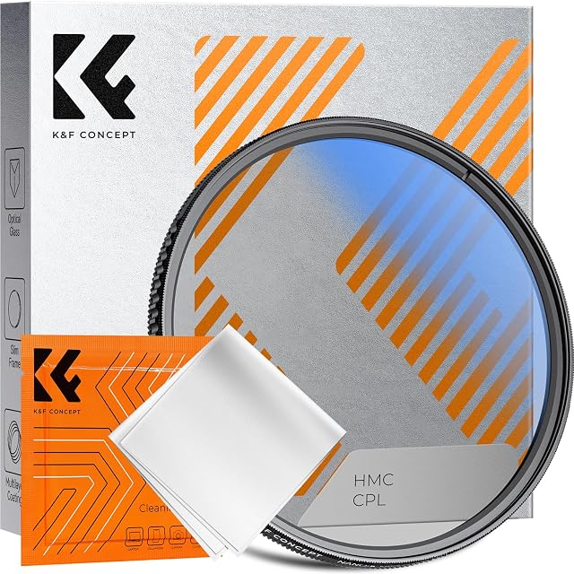 K&F Concept 67 mm circular polariser held against a bright sky