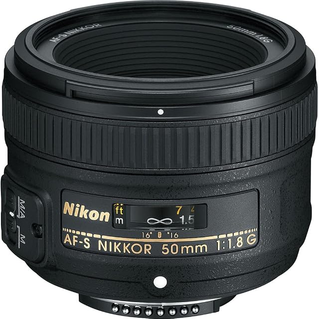 Nikon AF-S NIKKOR 50mm f/1.8G prime in black with its gold-lettered ring and F mount
