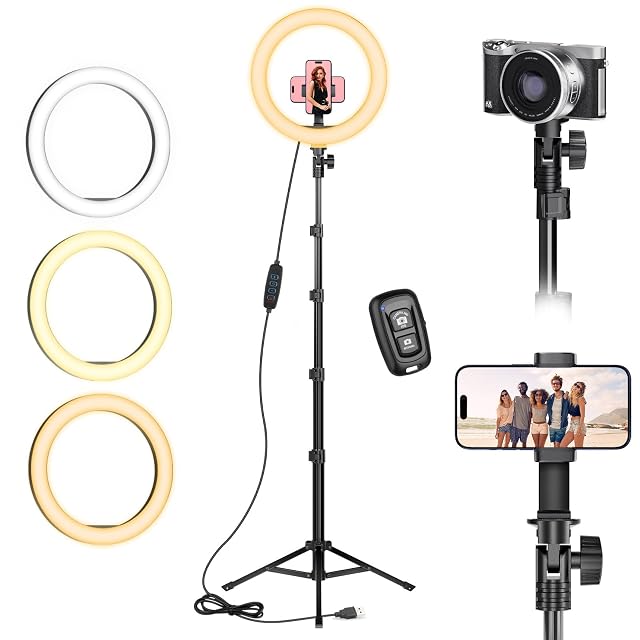 AIXPI 10 inch ring light on a tall tripod stand with a 360 degree phone holder