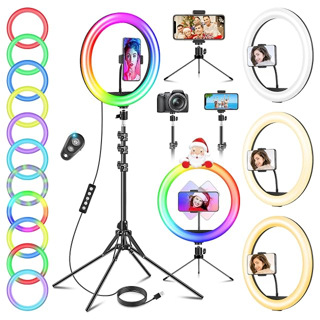 GerTong 11.5 inch ring light with a gooseneck phone clip and a folding stand