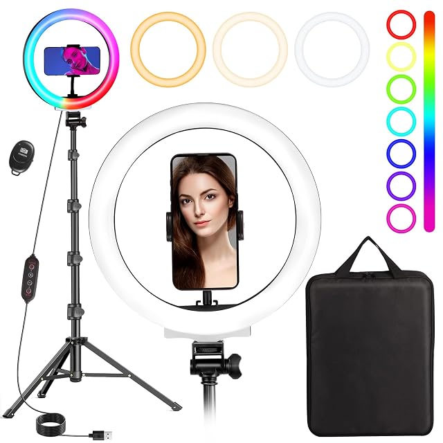 MICCYE 10 inch ring light with two phone holders, one on a gooseneck arm