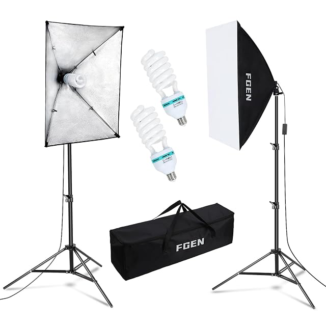 FGen softbox kit with two 50 by 70 cm boxes on stands and its CFL bulbs