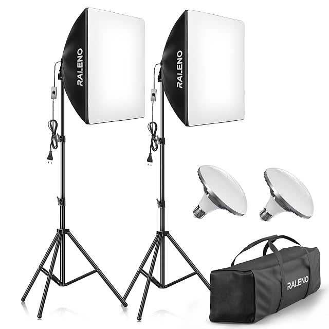 Pair of RaLeno PS30 softboxes on stands with their LED lamps fitted