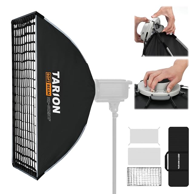 TARION SQ-6090F strip softbox with its honeycomb grid and side buckles