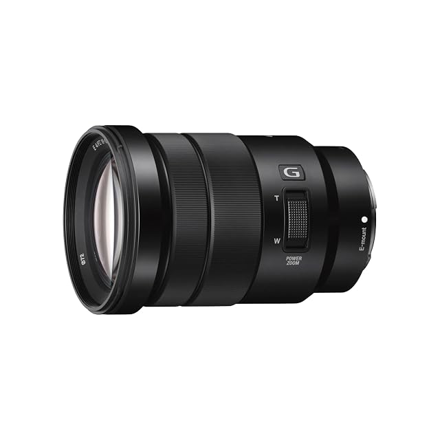 Sony SELP18105G power zoom lens in black with its zoom rocker on the barrel
