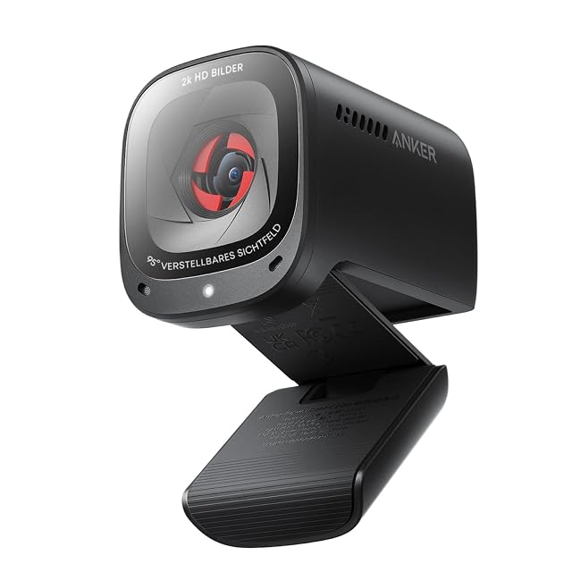 Anker PowerConf C200 black webcam with a sliding privacy cover on a monitor clip