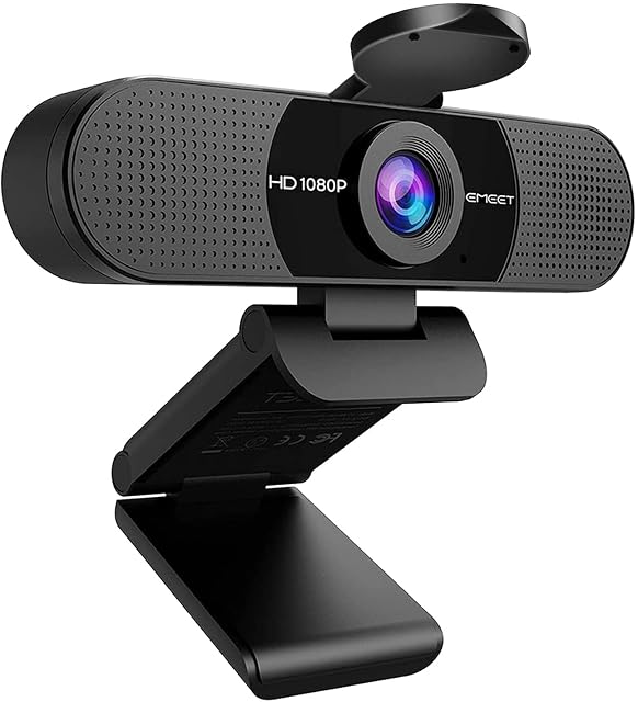 EMEET C960 black webcam with a wide lens and microphones at each side